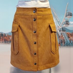 Joe Fresh Faux Suede Mini Skirt Camel Button Front Pocket Detail Size 8